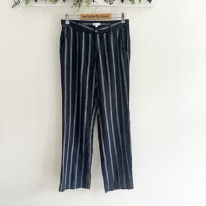 Garnet Hill Navy Blue Striped 100% Linen Trouser Pant Size 6 1-1400
